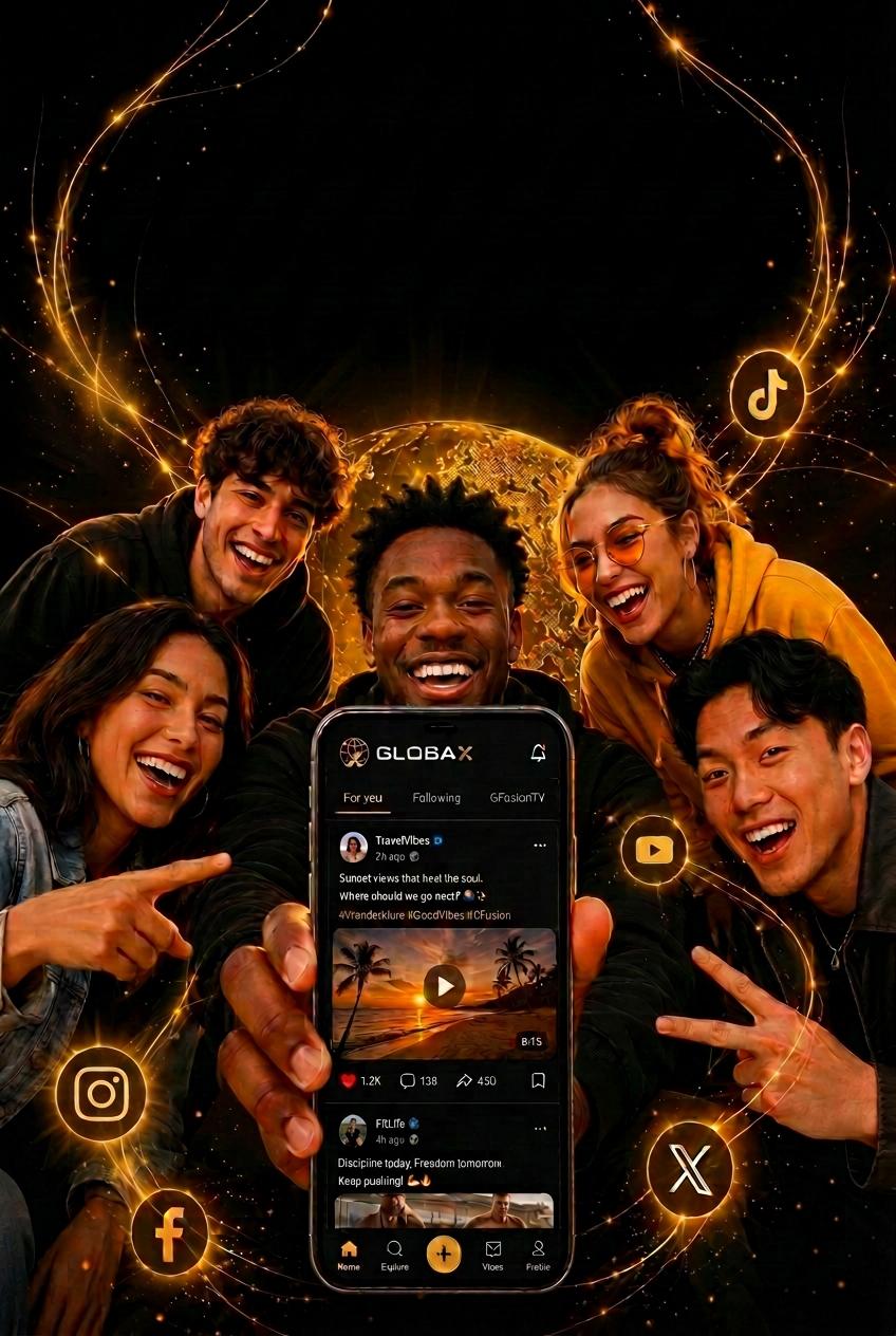 A diverse GlobaX community gathered around the social feed